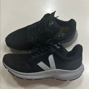 Veja Black and White Sneakers with Breathable Mesh and Cushioned Sole